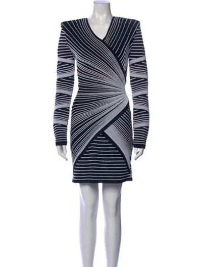 Pre-owned Balmain Striped Mini Dress In Black