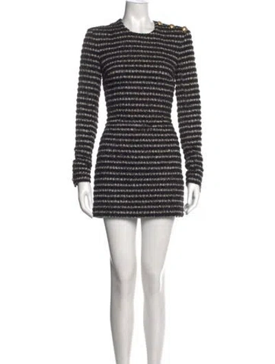 Pre-owned Balmain Striped Mini Dress In Black