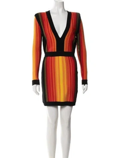 Pre-owned Balmain Striped Mini Dress In Black