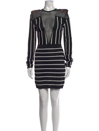 Pre-owned Balmain Striped Mini Dress In Black