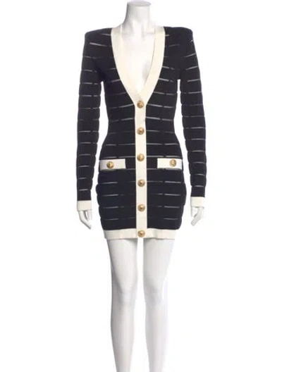 Pre-owned Balmain Striped Mini Dress In Blue