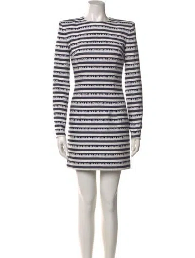 Pre-owned Balmain Striped Mini Dress In Blue