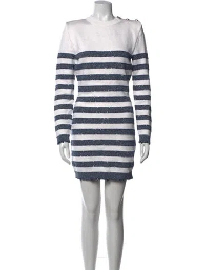 Pre-owned Balmain Striped Mini Dress In Blue/metallic