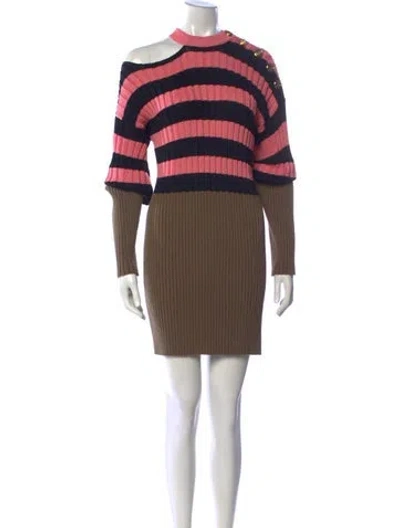 Pre-owned Balmain Striped Mini Dress In Brown