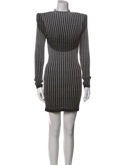 Pre-owned Balmain Striped Mini Dress In Gray