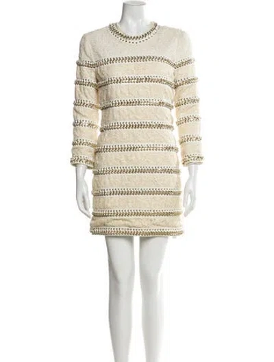 Pre-owned Balmain Striped Mini Dress In Neutral