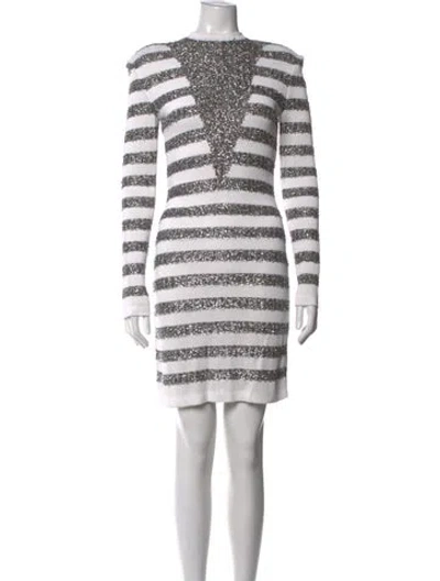 Pre-owned Balmain Striped Mini Dress In Neutrals