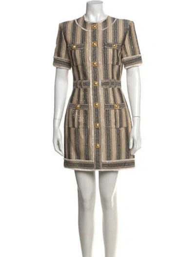 Pre-owned Balmain Striped Mini Dress In Neutrals
