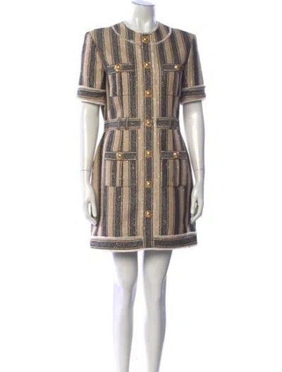 Pre-owned Balmain Striped Mini Dress In Neutrals