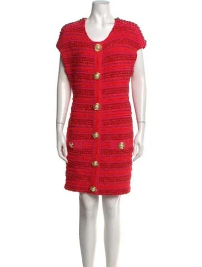Pre-owned Balmain Striped Mini Dress In Red
