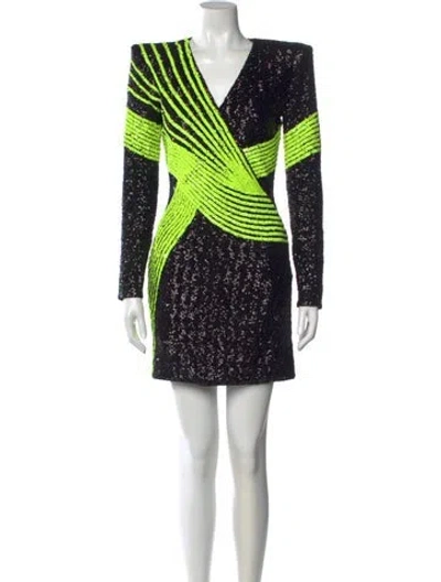 Pre-owned Balmain Striped Mini Dress W/ Tags In Black