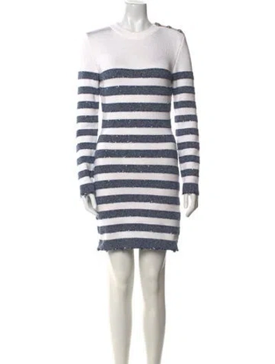 Pre-owned Balmain Striped Mini Dress In White