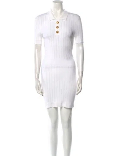 Pre-owned Balmain Striped Mini Dress In White