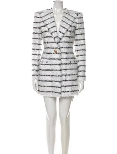 Pre-owned Balmain Striped Mini Dress In White