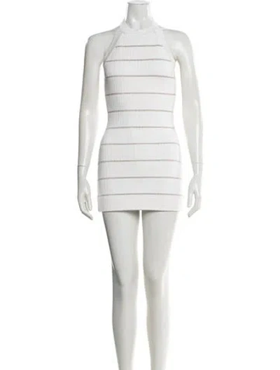 Pre-owned Balmain Striped Mini Dress In White