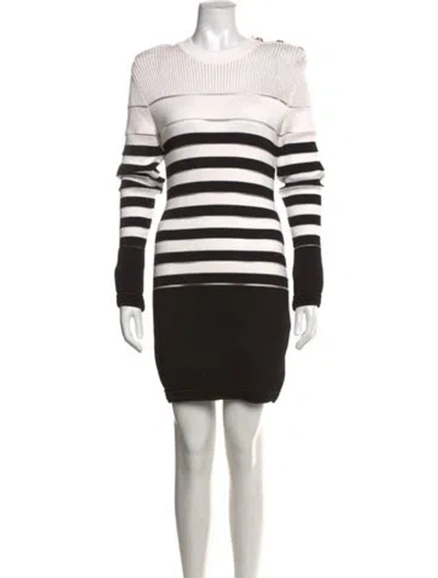 Pre-owned Balmain Striped Mini Dress In White