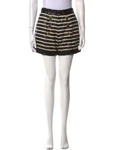 Pre-owned Balmain Striped Mini Shorts In Black