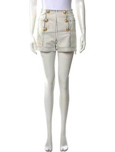 Pre-owned Balmain Striped Mini Shorts In Neutrals
