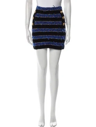 Pre-owned Balmain Striped Mini Skirt In Blue