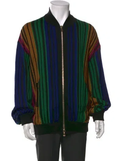 Pre-owned Balmain Striped Mock Neck Polo Sweater In Green