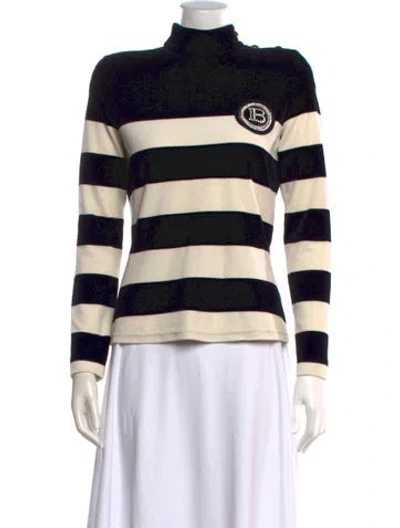 Pre-owned Balmain Striped Mock Neck Top In Black