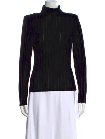 Pre-owned Balmain Striped Mock Neck Top In Black