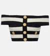 Balmain Striped Cotton Blend Off-shoulder Top In White