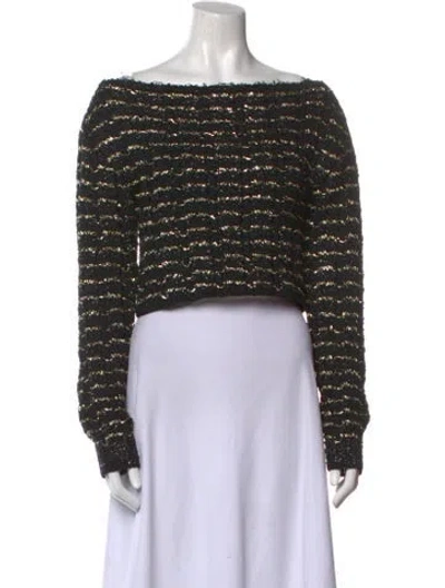 Pre-owned Balmain Striped Off-the-shoulder Crop Top In Black