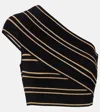 Balmain Striped One-shoulder Cropped Top With Lurex Thread In Black