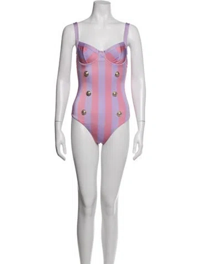 Pre-owned Balmain Striped One-piece In Purple
