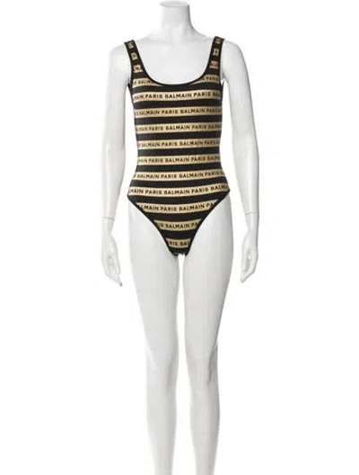 Pre-owned Balmain Striped One-piece In White