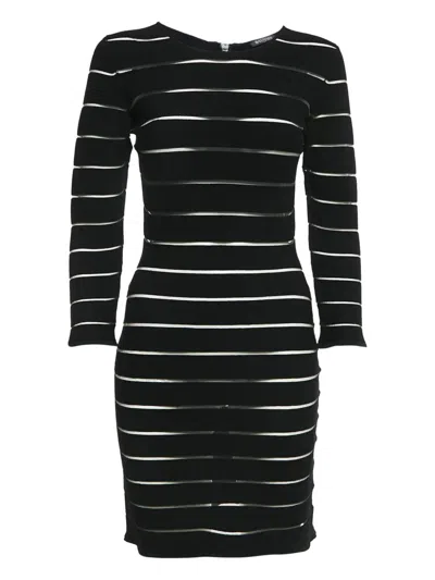 Pre-owned Balmain Striped-pattern Midi Dress In Black