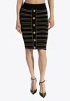 Balmain Striped Pencil Skirt With Lurex Thread In Black