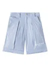 Balmain Striped Pleated Shorts In Blue