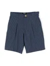 Balmain Striped Pleated Tailored Shorts In Blue