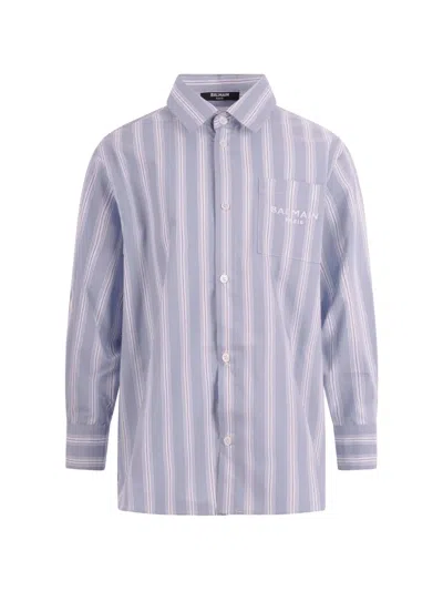 Balmain Kids' Striped Pocket Shirt In Purple