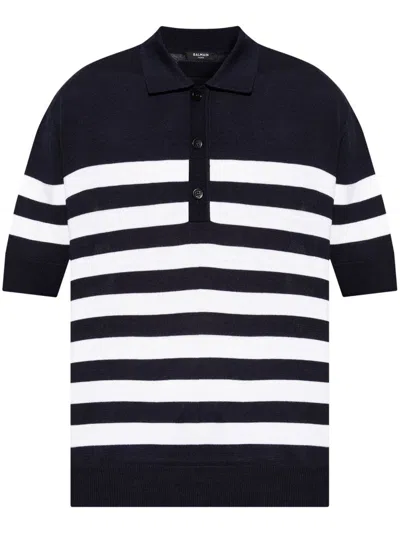 Balmain Embroidered Wool Polo Shirt In Printed