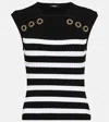Balmain Striped Ribbed-knit Top In Black
