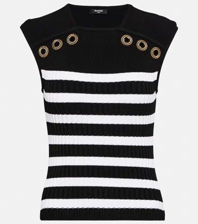 Balmain Striped Ribbed-knit Top In Multi-colour
