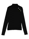Balmain Striped Ribbed Turtleneck Sweater In Black