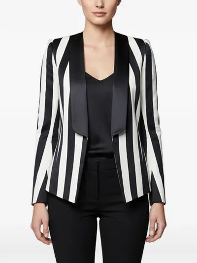 Pre-owned Balmain Striped Satin-trim Blazer In Black