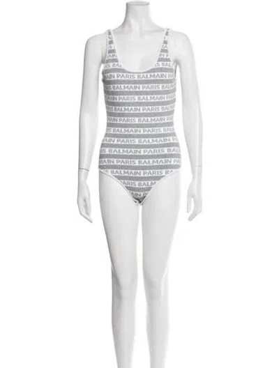 Pre-owned Balmain Striped Scoop Neck Bodysuit In White