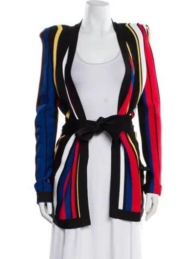 Pre-owned Balmain Striped Scoop Neck Sweater In Black/blue/red