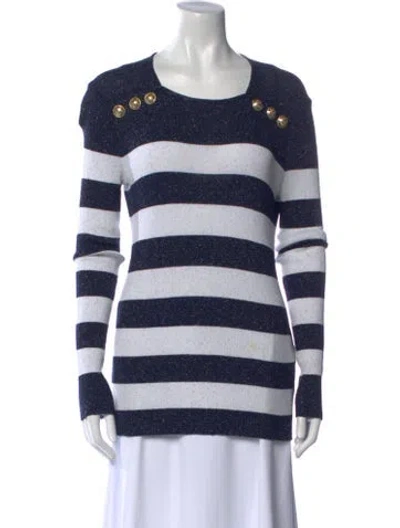 Pre-owned Balmain Striped Scoop Neck Sweater In Blue
