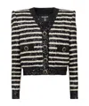 Balmain Striped Sequined Crop Jacket With Button Details In Black