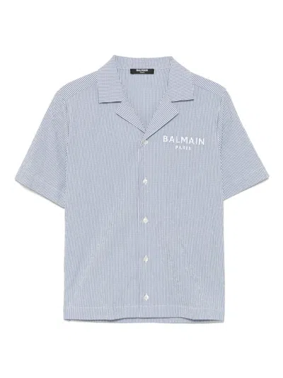 Balmain Kids' Striped Shirt In Blue
