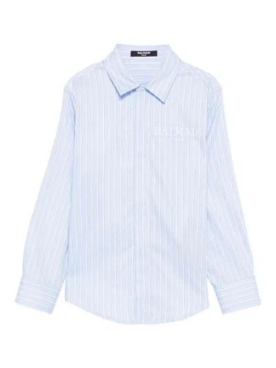 Balmain Kids' Striped Shirt In Blue