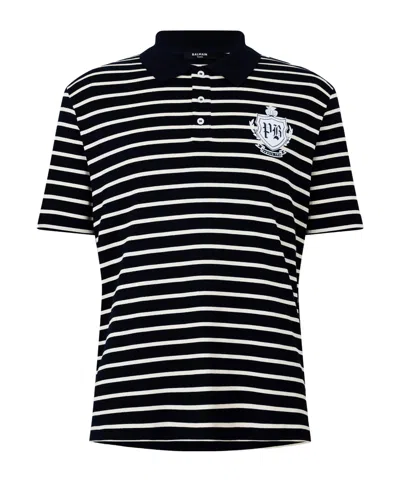 Balmain Striped Shortsleeve Polo In Multi