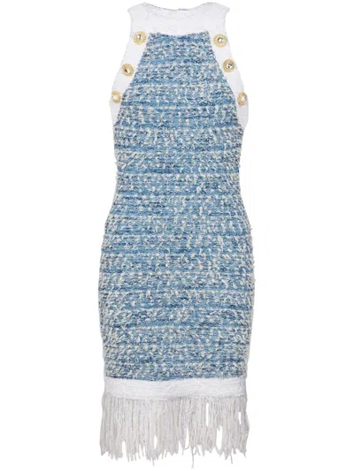 Balmain Striped Sleeveless Vest For Women In Blue And White