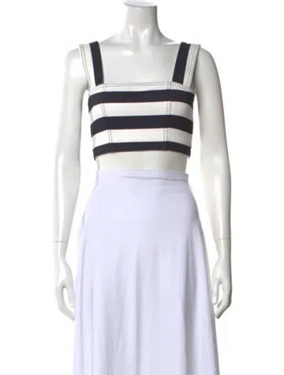 Pre-owned Balmain Striped Square Neckline Crop Top In Black